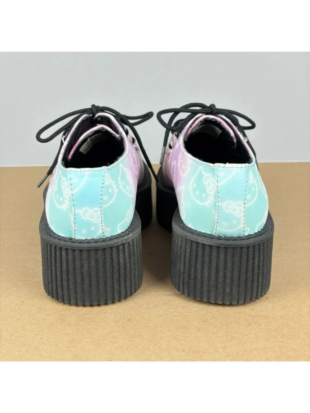 T.U.K. Hello Kitty Platform Creeper Womens 5 Blue Pink All Over Print Shoes